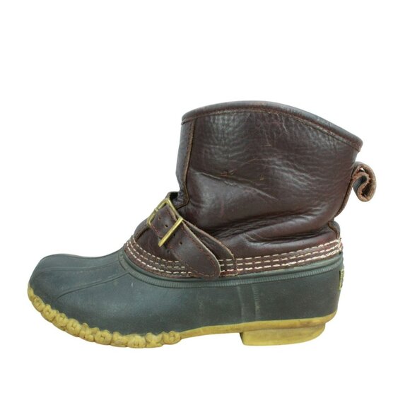 LL Bean Lounger Brown Leather Shearling Lined Ankle Duck Boots Size 9 M - Picture 1 of 10